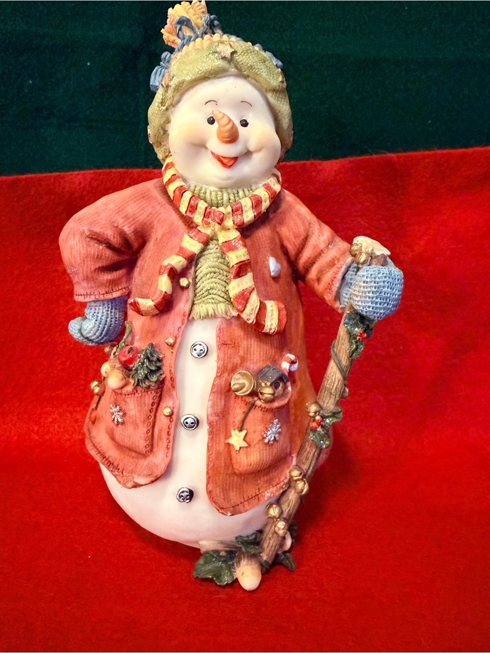 Vintage 1990s Don Mechanic Snow Folk Snowman Figurine Walking Stick 8 Inch